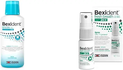 ISDIN Bexident Encías Uso Diario Colutorio, Previene el Sangrado y la Inflamación por Gingivitis, Higiene Bucal Diaria 1 x 250 ml & Bexident Fresh Breath, Uso Diario,Spray 15ml  