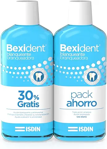 ISDIN Bexident PACK 30% GRATIS Colutorio Blanqueante 500 + 500ml, Enjuague Bucal Blanqueante Remineralizante Triple Acción Antiplaca  