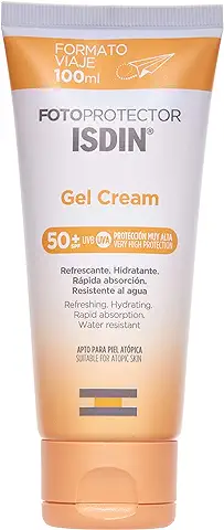 ISDIN Fotoprotector Gel Cream SPF 50+ Refrescante, Formato Viaje, Hidratante, Rápida Absorción, Resistente al agua - 100 ml, El Ambalaje Puede Variar  