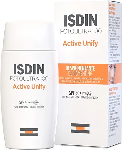 ISDIN FotoUltra 100 Active Unify SPF 50+ - Protector Solar Facial, Despigmentante, 50 ml  