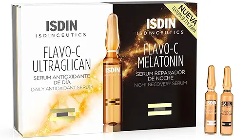 Isdin Isdinceutics Pack Day & Night Flavo-C Ultraglican + Flavo-C Melatonin | Tratamiento Día y Noche Antioxidante Reparador Monodosis 10 + 10 x 2ml  