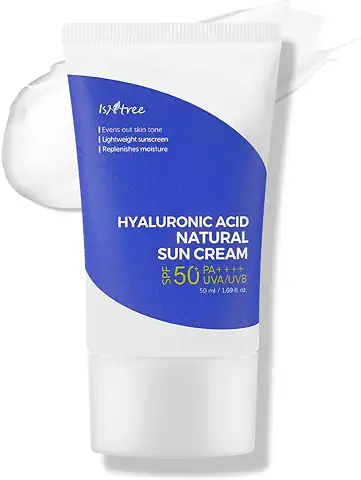 IsNtree Crema Solar Natural con ácido Hialurónico SPF50 PA++++ 50ml 1.69 Fl.oz | Unifica el tono de la piel | Protector Solar Ligero | Repone la Humedad  