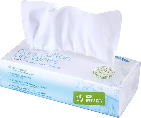 Ivyone - Toallitas Secas de Algodón, 200 Toallitas, Algodón Natural y Biodegradable para Pieles Sensibles, Toallitas para Bebés, Toallitas de Maquillaje y Paños Desechables  