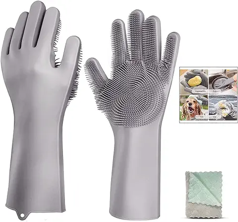 Iwobi - Guantes de Silicona para Platos, Guantes Mágicos, Cocina, Limpiador de Verduras de Frutas y Alimentos, Grado de Silicona, Cepillo  