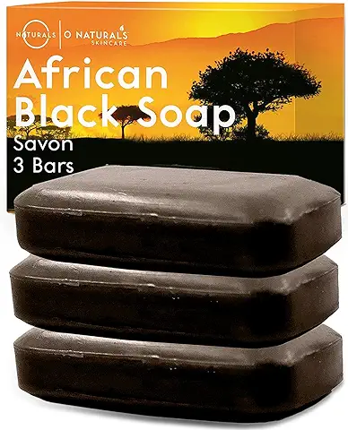 Jabón Africano Natural Negro Facial Cuerpo y Manos Limpieza Exfoliante Vegano Detox Para Acné Psoriasis Eccema Minimiza Poros Puntos Negros con Aceites Esenciales Terapéuticos Para Hombre Mujer 340 Gr  