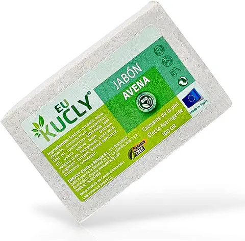 Jabón De Avena Facial Artesanal Bio Calmante de La Piel, Efecto Astringente, Fabricado en España Para Pieles Sensibles. Exfoliante Facial Natural Solido y Anti-Acné  