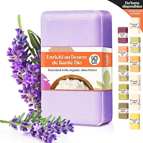 Jabón de Lavanda y Manteca de Karité Ecológica - 125 g - Indicado para Rojeces, Acné - Ideal para Pieles Sensibles - Acción Calmante y Purificante - Hecho en Provenza - Jabón Sólido Natural y Suave  