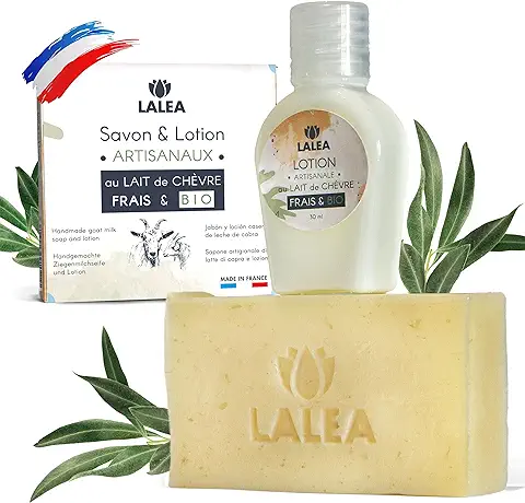 Jabón de Leche de Cabra Ecológica y Loción(30ml), Cuidado facial anti acné, Artesanía Francesa, Mascarilla de Leche de Cabra Bio, Anti eczema, puntos negros, acné, Cuidado Natural, Cara y Cuerpo