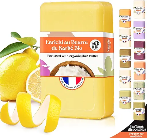 Jabón Ecológico de Limón y Manteca de Karité - 125 g - Antiséptico Natural, Purifica la piel Grasa - Ideal para Sebo, Acné, Eczema, Psoriasis - Hecho en Provenza - Jabón Sólido Artesanal Natural  