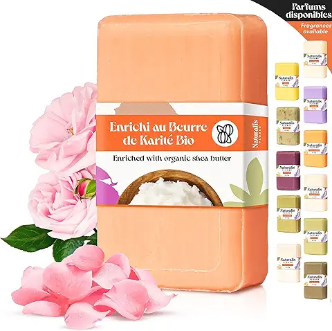 Jabón Ecológico de Rosa y Karité - 125g - Hidrata, Suaviza y Regenera la piel - Tonifica y Previene el Envejecimiento Prematuro de la piel - Hecho en Provenza - Jabón Sólido Artesanal Natural y Suave  