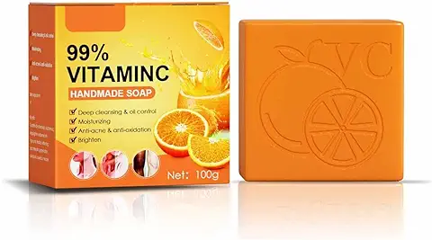 Jabón Hecho a mano con Vitamina C Naranja 100 g, Jabón Orgánico Natural con 99% de Vitamina C, Jabón Blanqueador Elements Vitamina C, para el Cuidado Hidratante Facial y Corporal  