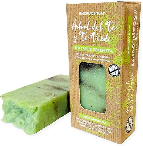 Jabón Natural de Arbol de Té - Jabon de Manos, Cuerpo, y Cara Antibacteriano y Fungicida, Pastilla Sólida Ecológica y Artesanal, Vegano y Sin Aceite de Palma (100 g)  