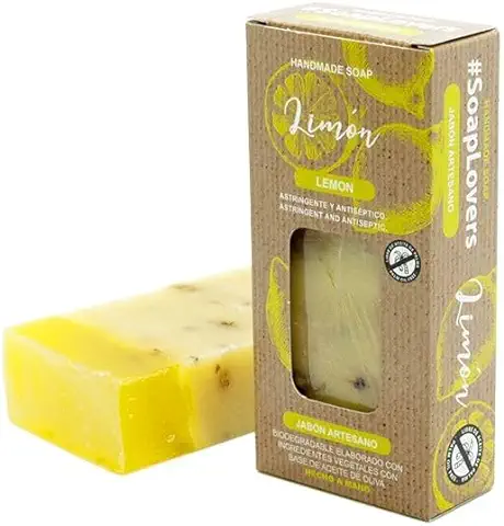 Jabón Natural de Limón Cero Waste | Jabón de Manos, Cuerpo y Cara Pieles Suaviza y Revitaliza piel | Pastilla Jabón Ecológica Artesanal | Fabricado en España | Vegano | Sin Aceite de Palma (100 G)…  