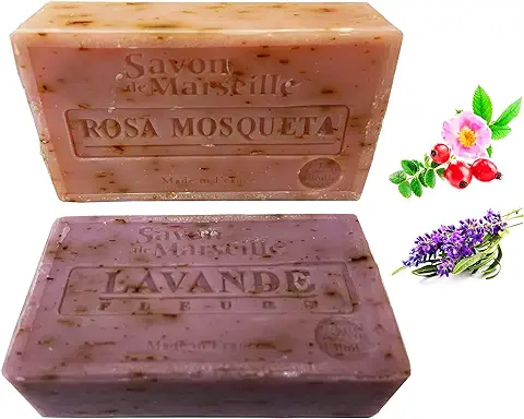 Jabón Natural Ecológico | Set de 2 Jabones de Marsella Artesanales [ Lavanda y Rosa ] | Jabón para Manos Facial e Intimo  