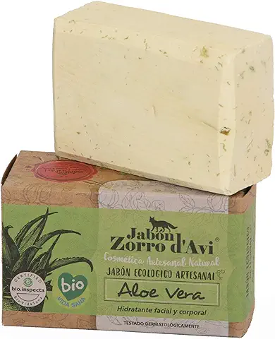 Jabón Zorro D’AVI | Jabón Natural Ecológico de Aloe Vera | 120 gr | Regenerador para Pieles Sensibles | Jabón Biodegradable Zero Waste | Suavidad e Hidratación | Fabricado en España  
