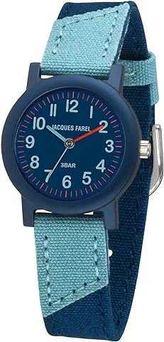 JACQUES FAREL Reloj de Pulsera Ecológico para Niños, Analógico, de Cuarzo, con Correa Textil de Algodón Orgánico, azul Oscuro, Sostenible, Neutral, ORG 1466, azul  