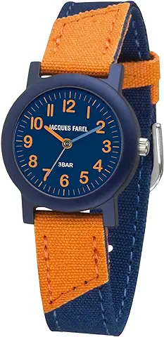 JACQUES FAREL Reloj de Pulsera Ecológico para Niños, Analógico, de Cuarzo, con Correa Textil de Algodón Orgánico, azul Oscuro, Naranja, Sostenible, Neutral, ORG 1469, azul  