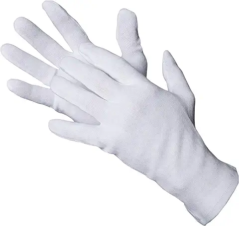 Jah Guantes de Algodón 801, 12 Pares, Oekotex, Blanco Claro, Tallas 6 a 13  