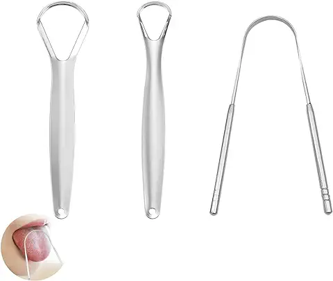 Jaimela 3 Piezas Limpiadores de Lengua, Forma di U Limpiador de Lengua, Raspador Lengua in Acero Inoxidable para el Cuidado De La Limpieza para Eliminar El Mal Aliento  