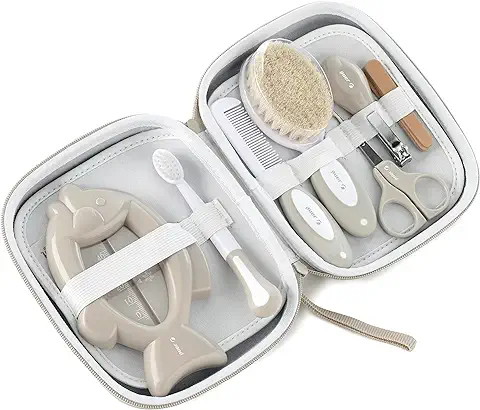 Jané Set de Higiene con Neceser, Peine, Cepillo Cerdas Naturales, Tijeras, Cortauñas, Limas, Cepillo Dental y Termómetro  