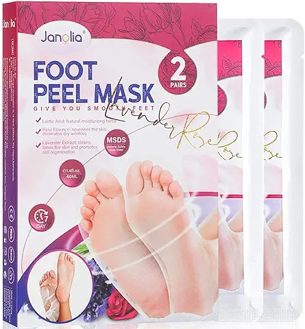 Janolia 2pcs Mascarilla de Pies, Exfoliante Pies, Foot Mask Eliminar Córnea y Piel Muerta, Hidrata y Mantiene Humedad, Lavanda y Rosa, para Mujeres y Hombres, Embalaje al Azar  