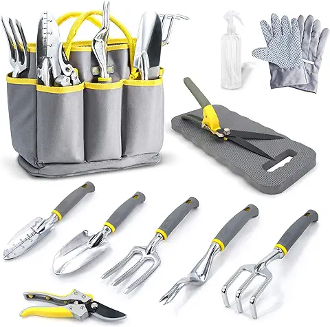 Jardineer Juego de Herramientas de Jardín, 11 en 1, Resistente Herramienta de Jardín con Mango Ergonómico Antideslizante, Bolsa de Herramientas, Incluye Juego de Herramientas de Jardín  