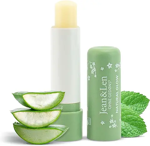 Jean & Len Bálsamo Labial Hidratante Orgánico de aloe vera y Menta, Protege los Labios de la Desecación, Refinado con aloe vera Orgánico y Manteca de Karité, Cuidado de Labios, sin Aceite de Palma ni  