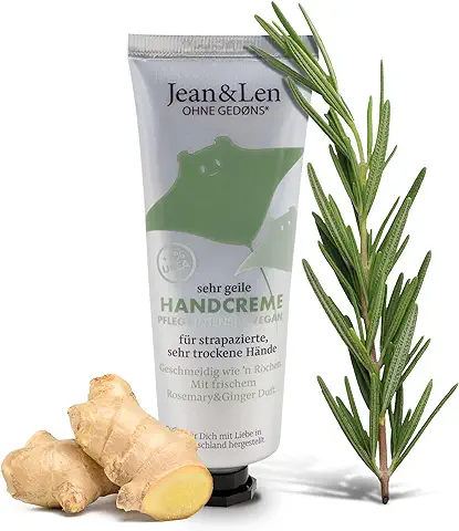 Jean & Len Crema de Manos Romero y Jengibre, con Urea, Cuidado de Manos para Manos Secas y Agrietadas, Hidrata y Nutre Intensamente, sin Parabenos ni Siliconas, tubo de Crema de Manos, Vegano, 75 ml  