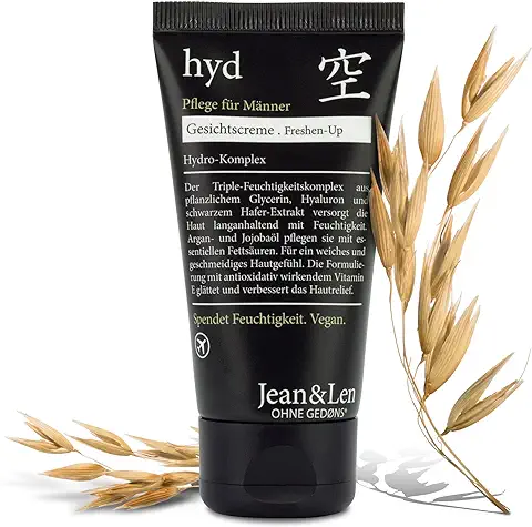 Jean & Len Hydro Face Cream Men, Cuidado Refrescante para el día y la Noche, Triple Complejo Hidratante, Nutre la piel con Aceite de Argán y Jojoba, Mejora el Relieve Cutáneo, Vegano, 50 ml  