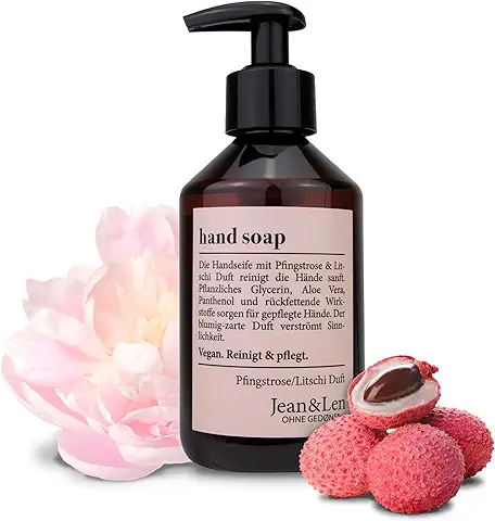 Jean & Len Jabón de Manos Peonía y Lichi, Jabón Líquido en Dispensador de Bomba para Manos Suaves y Flexibles, Fragancia Floral Delicada, sin Parabenos, Siliconas ni Microplásticos, Vegano, 250 ml  