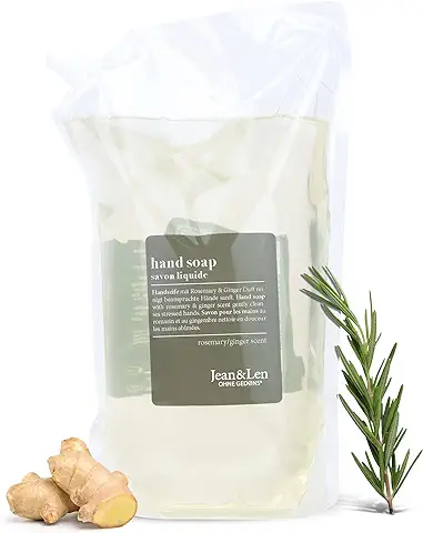 Jean & Len Jabón Líquido para Manos y Cuerpo Romero y Jengibre en Bolsa de Recambio, Limpia y Cuida la Piel, Aroma Fresco y Especiado, sin Siliconas, Parabenos ni Microplásticos, 1,5L  