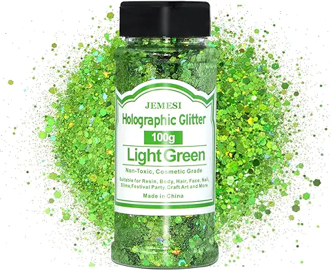JEMESI 100g Brillo Corporal, Purpurinas Polvo, Chunky Glitter Flakes Paillette Brillante Decoración para Cara Maquillaje Pelo Arte Corporal Uñas y Mejilla - Verde Brillante  
