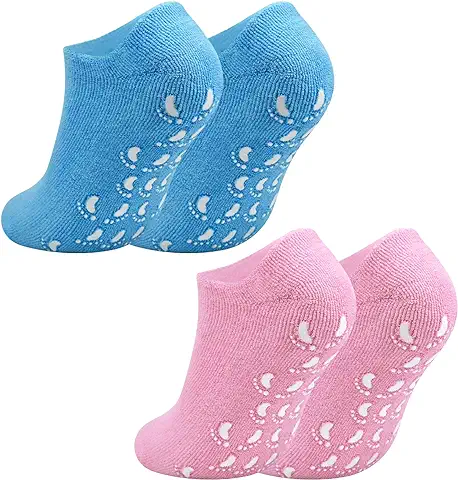 Jinlaili 2 Pares Calcetines Hidratantes, Calcetines de Gel Hidratante, Forro de Gel con Aceites Esenciales y Vitaminas, SPA Cuidado de Pies para Reparar y Suavizar las Pieles Secas y Agrietadas (A)  