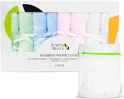 JM Toallitas Bambu – Toallitas Recien Nacido Perfectas Como Gasas Para Bebes, Toallitas Bebe - Set De Regalo Bebe Recien Nacido Niño Y Niña - Incluye Bolsa De Lavandería (Variado, 8 Piezas)  