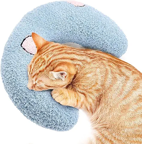 Jognee Cojín para Gatos, Juguete Suave y Esponjoso para Mascotas, Cojín de Hierba Gatera, Juguete de Peluche | Almohada en Forma de U para Dormir, Descansar, Jugar (azul)  