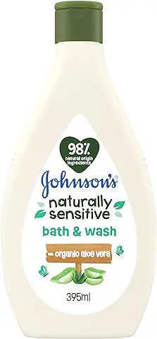 Johnson's Naturally Sensitive, Gel de Ducha y Baño, con Aloe Vera Orgánico Vegano, 395 ml  
