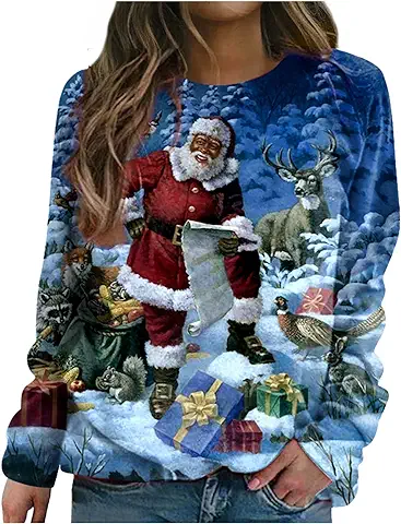 JokeLomple Sudadera Mujer Sin Capucha Navidad - Sudaderas Divertido Estampado De NavideñO Ropa De Navidad Pullover Chica Casual Elegante Original Adolescente Chica Sudadera Camisetas Blusas NavideñOs  