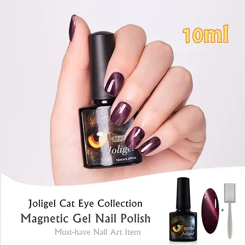 JOLIGEL Esmalte Semipermanente de Uñas Gel Magnético Efecto Ojo de Gato Cola de Cometa 3D Elegante, Viene con Imán Magnético para Manicura, Sistema Soak-off, Rojo Vino Tipo 2  