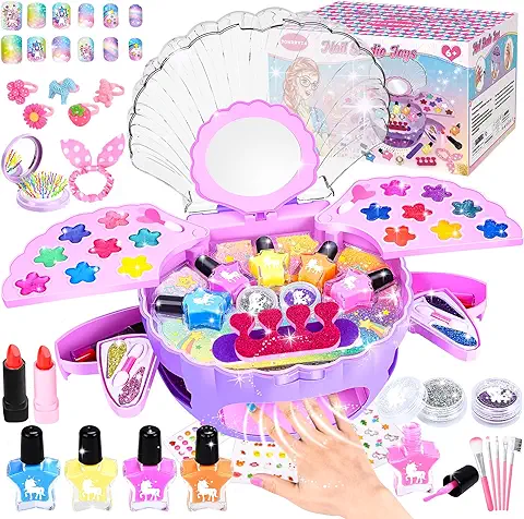 JONRRYIN Set Manicura Niñas, Estudio Uñas Infantil, Juegos Maquillaje Arte Pintauñas para Niñas, Esmalte Uñas Peel Off Lavable con Secador Uñas, Diamantes Adhesivos 6 7 8 9 10 Años Regalos (Púrpura)  