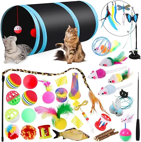 JOTOL Juguetes para Gatos, 38 Piezas Juguete Interactivo con Plumas para Gatito, Set di Juguetes para Gatita Interactivo Ratones, Juguetes para Gatos con Plumas Túnel, Gatos Interactivo Varita  