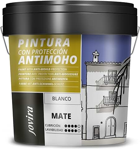 JOVIRA PINTURAS Pintura Antimoho, Evita el Moho, Resistente a la Aparición de moho en Paredes, Aspecto Mate. (4 Litros, Blanco)  