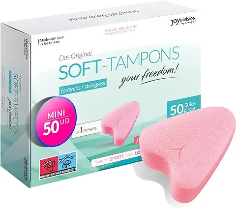 JOYDIVISION Soft-Tampones mini I 50 Unidades I Tampones sin Cordón para Deporte, Natación y spa I Esponjas Menstruales Ultra Suaves I Inserción y Extracción Fáciles I Softtampón sin Cordón  