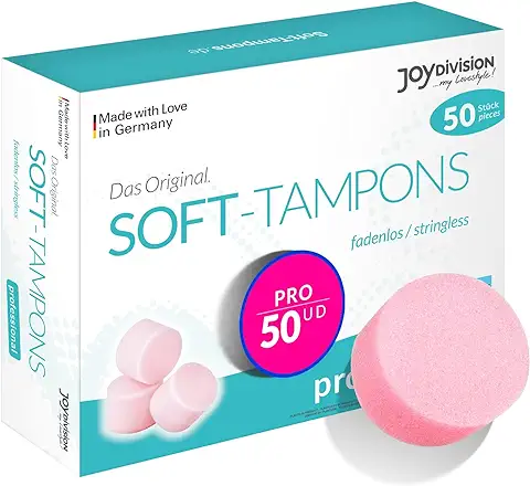 JOYDIVISION Soft-Tampones Profesional I 50 Unidades I Tampones sin Cordón para Deporte, Natación y spa I Esponjas Menstruales Ultra Suaves I Inserción y Extracción Fáciles I Softtampón sin Cordón  