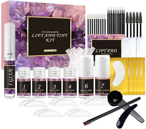 Joyeee 4 in 1 Kit de Permanente de Pestañas,Brow Lamination Kit y Kit de Tinte de Pestañas con Accesorios,kit de Ondulación Semipermanente para Rizar, Loción y Juego de Líquidos  