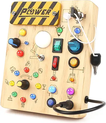 Joyreal Tablero Montessori Busy Board 2 Años, Juegos Educativos de Madera con 19 LED, Juguetes Sensoriales Bebe, Juguetes Montessori Regalos Niños 2 3 4 Años  