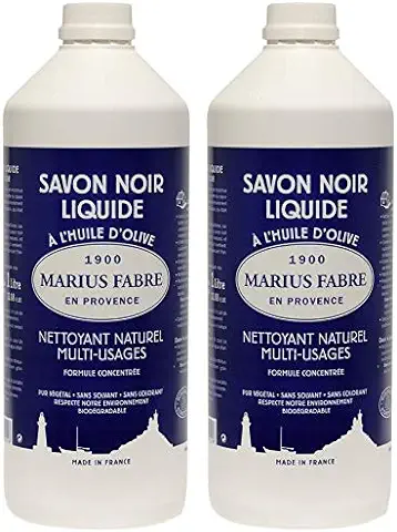 Juego de 2 Botellas de 1 Litro de Aceite Líquido de Jabón Negro de Marius Fabre, Limpiador Multiusos Natural  