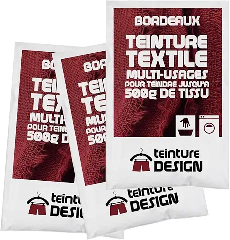 Juego de 3 bolsas de Tinte Textil para ropa y Telas Naturales, Color Burdeos  