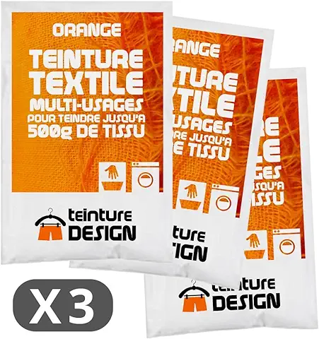Juego de 3 bolsas de Tinte Textil para ropa y Telas Naturales, Color Naranja  