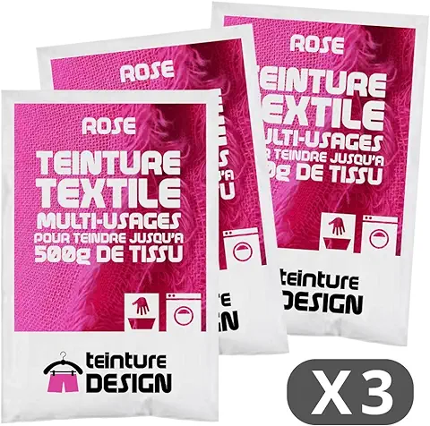 Juego de 3 bolsas de Tinte Textil para ropa y Telas Naturales, Color rosa  