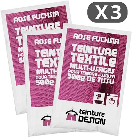 Juego de 3 bolsas de Tinte Textil para ropa y Telas Naturales, Color rosa Fucsia  